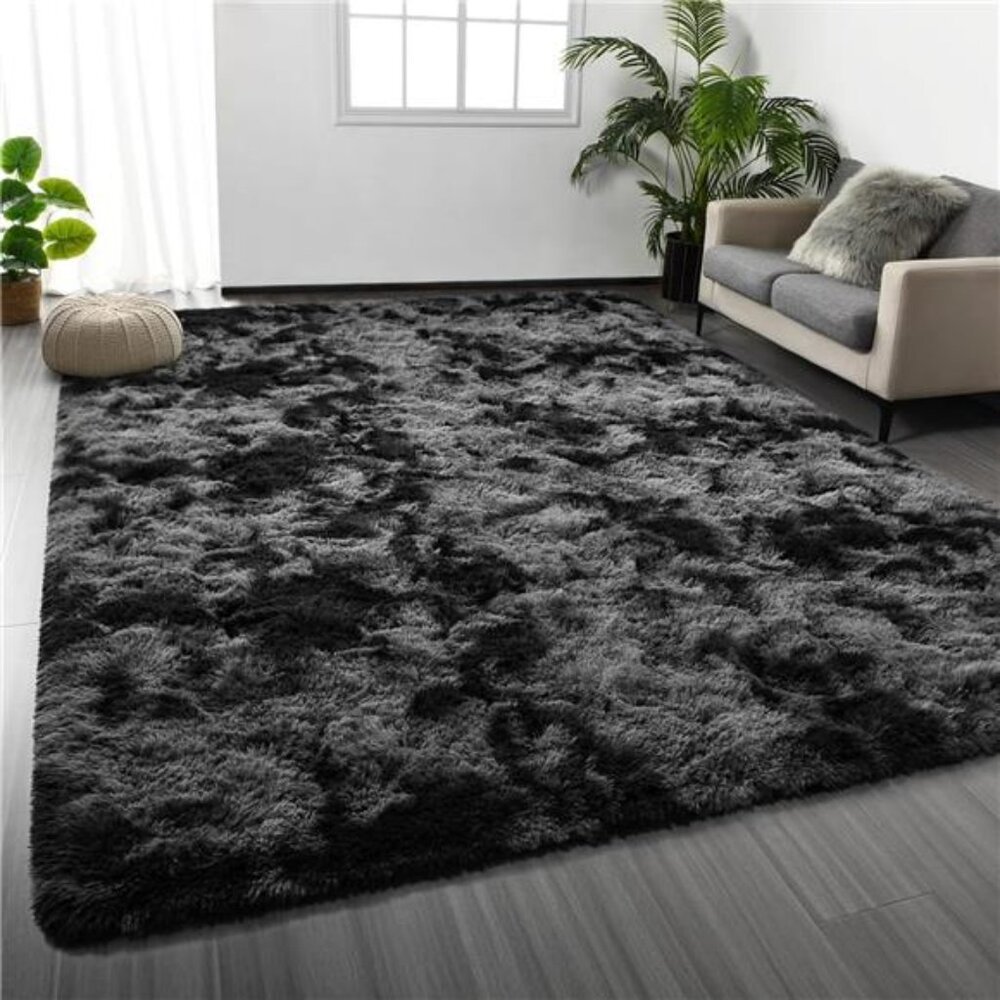 NEW Soft Fluffy Dark Grey Area Rug